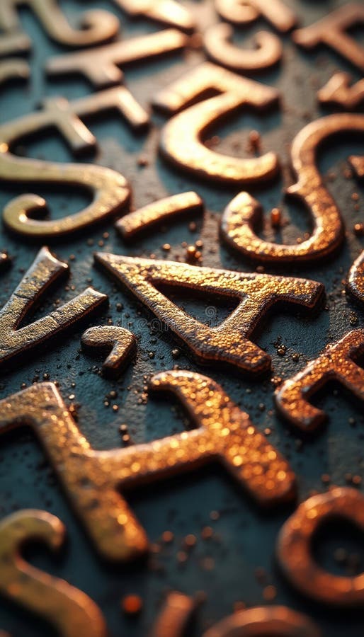 Glistening golden letters on a textured surface stock image