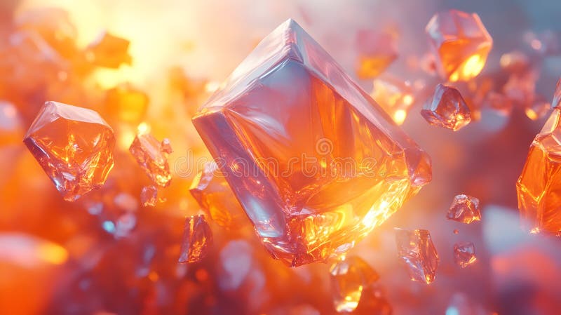 Glistening Orange Crystals Floating in Space Abstract Concept Design Element vector illustration