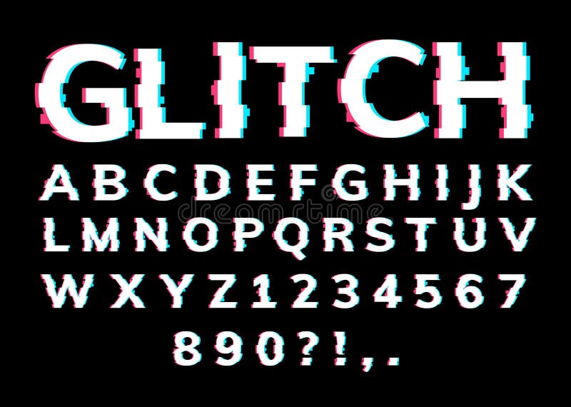 Glitch Font Letter Game Digital Pattern. Glitch Alphabet Hipster Font