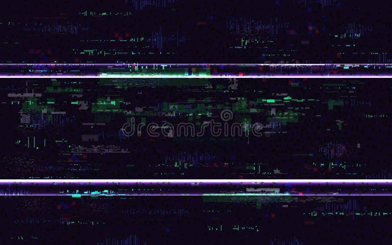 Glitch no signal. Digital distortions with color pixel noise. VHS background with distorted lines. Video problem concept vector illustration