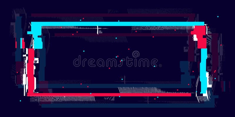 Glitch rectangle frame in neon color. Distorted shape with glitch effect and empty place for promo, advertising, print royalty free illustration