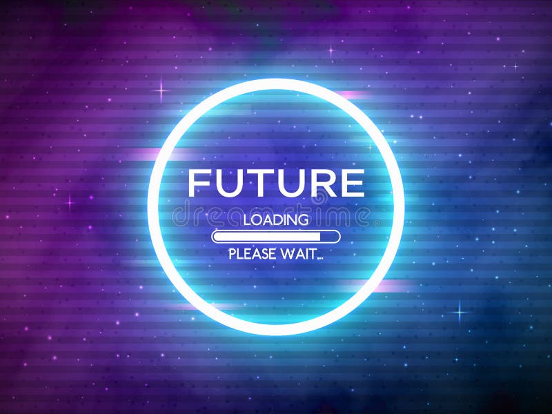 Glitch retro future. Glowing neon circle. Round frame with data loading. Space background and futuristic concept with stock illustration Glitch retro future. Glowing neon circle. Round frame with data loading. Space background and futuristic concept with stock illustration