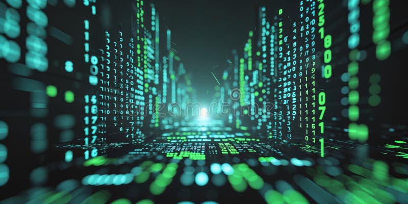 Glitchy digital matrix effect with cascading numbers. royalty free stock photo