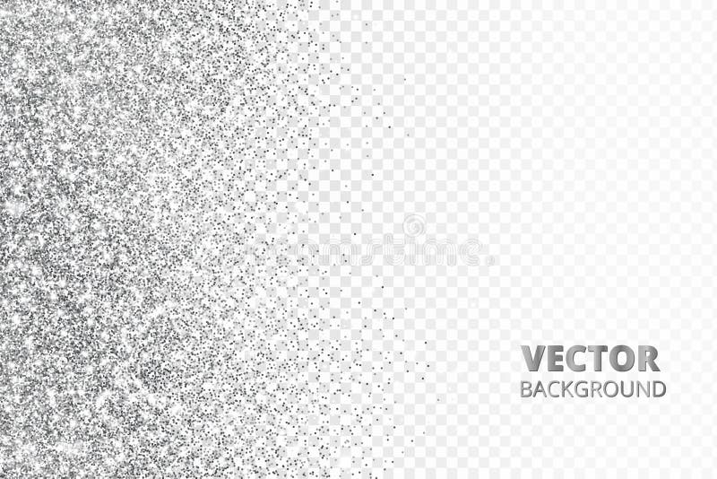 Glitter confetti, snow falling from the side.Vector silver dust isolated on transparent background. Sparkling border