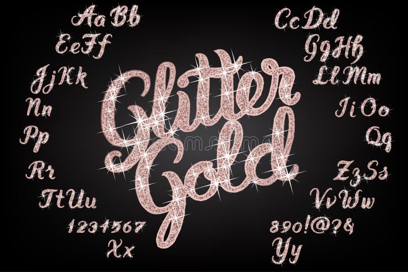 Glitter rose Gold Handwritten alphabet stock illustration