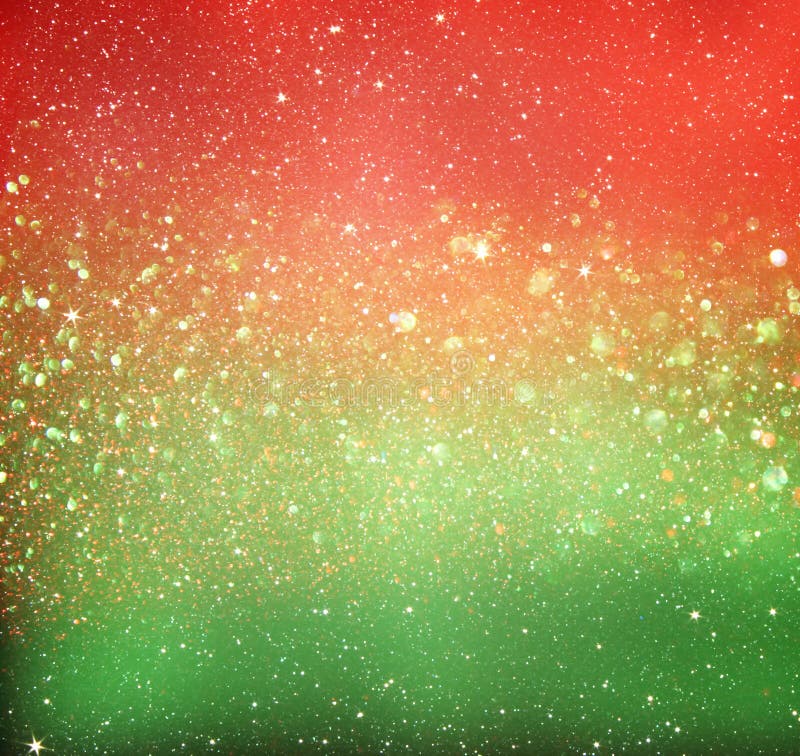 Glitter Vintage Lights Background. Red, Gold and Green. Defocused