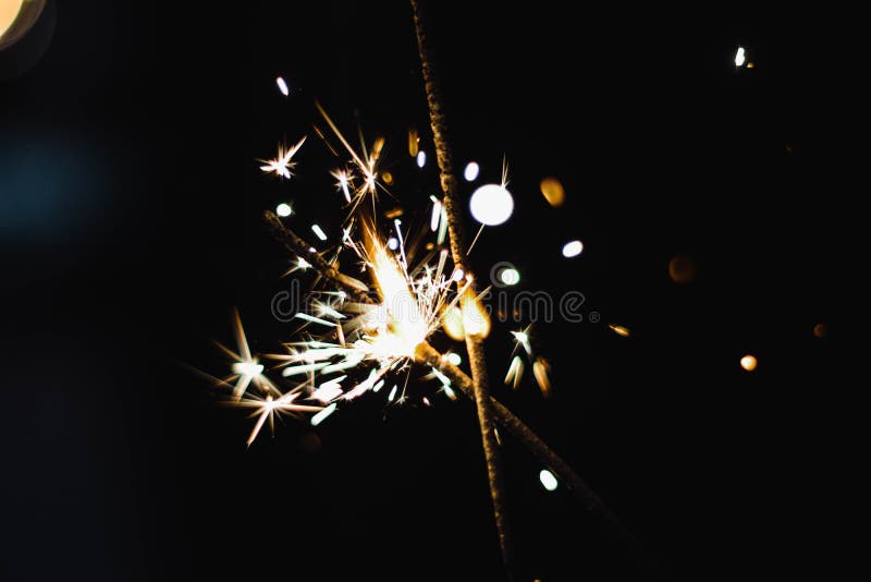 Glittering Burning Sparkler, Abstract Blur Background Stock Image