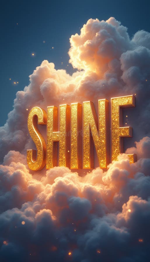 Glittering SHINE text emerging from luminous clouds royalty free stock photo