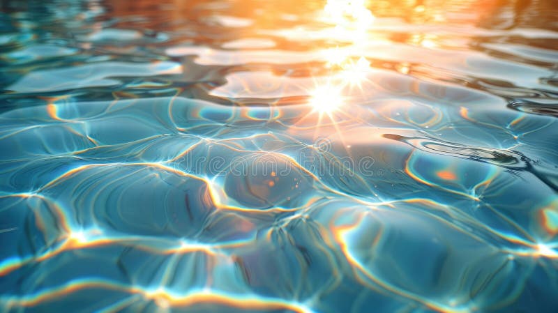 Glittering water with ripples reflecting sunlight in a serene setting stock illustration