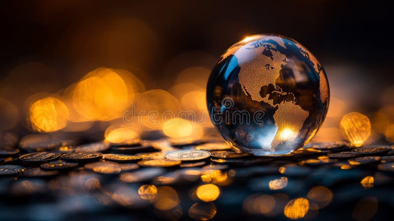 Glob de sticlă iluminată pe suprafață texturată închisă stock illustration