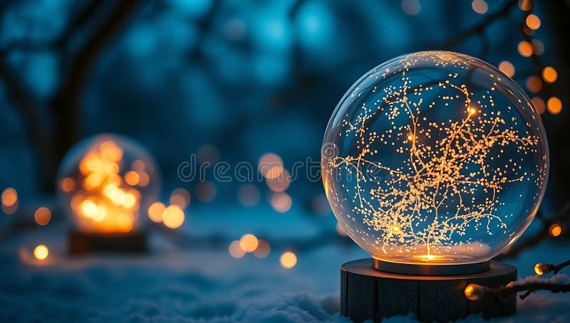 Glob De Sticlă Luminat Locul Nopții De Iarnă vector illustration