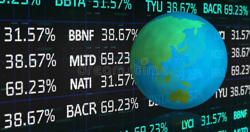 Glob digital plutind peste cifrele bursiere care arată tendințele globale în domeniul finanțelor royalty free illustration