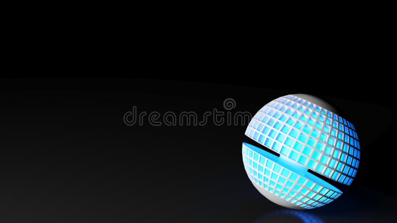 Glob tehnologic albastru luminat pe fundal negru 3d ilustrare stock illustration