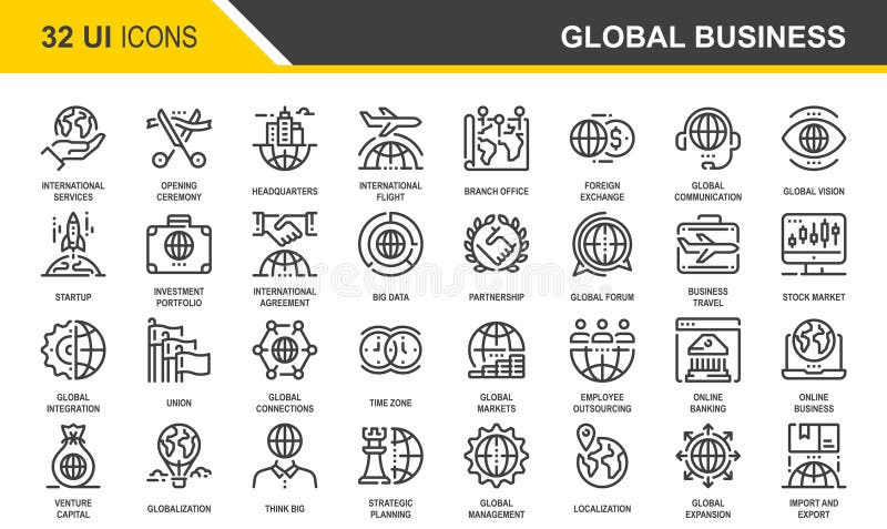 Global Business Flat Line Web Icon Concepts royalty free illustration