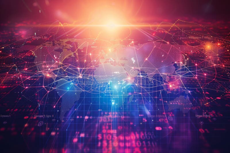 Global business internet concept with world map and tech symbols on nasa background stock illustration
