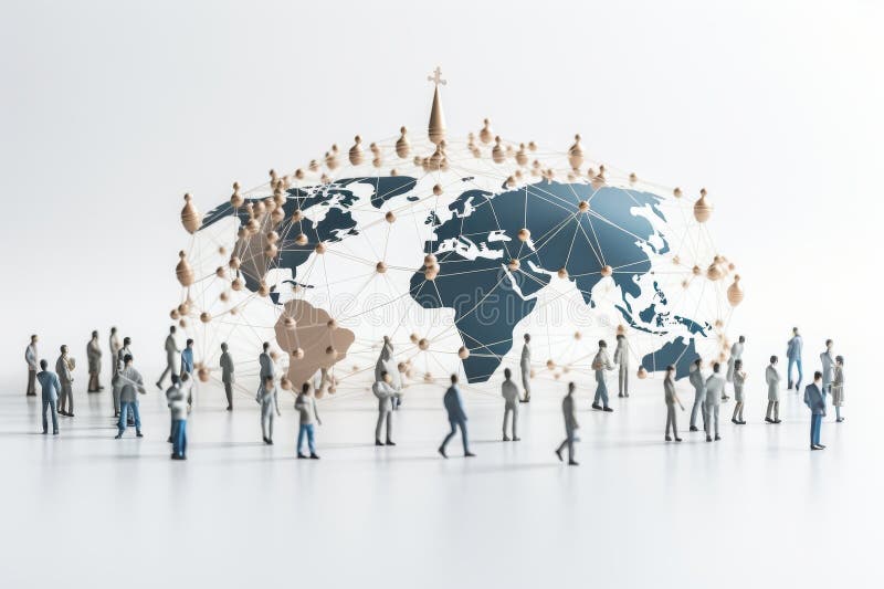 Global business network structure - data analysis, communication, teamwork, strategy stock illustration