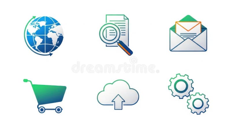 Global communication and e-commerce icons vector illustration