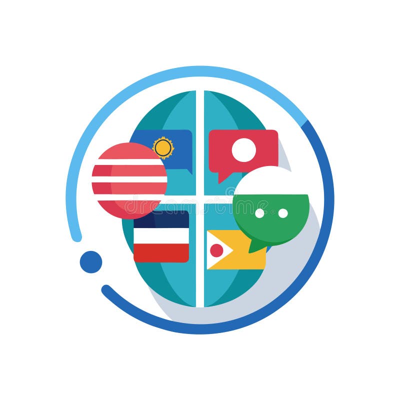 Global Communication with International Flags and Chat Bubbles in Colorful Design vector illustration