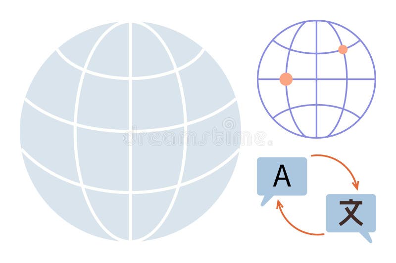 Global Communication and Language Translation Concept with World Globe and Speech Bubbles stock illustration