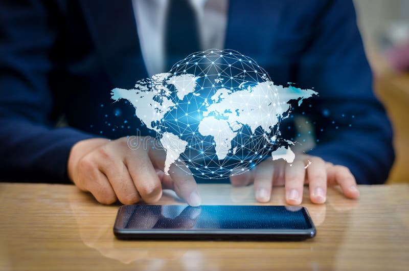 Global Communications Map Binary Smart Phones and Globe Connections Uncommon communication world Internet Business people press th stock photo