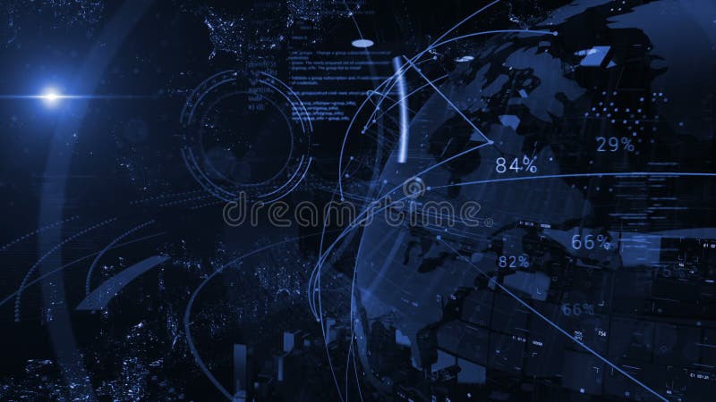 Global connection. Abstract Sci Fi HUD animation. Globe Earth. World. Broadcast design. News. Globe Earth rotation. World map stock illustration