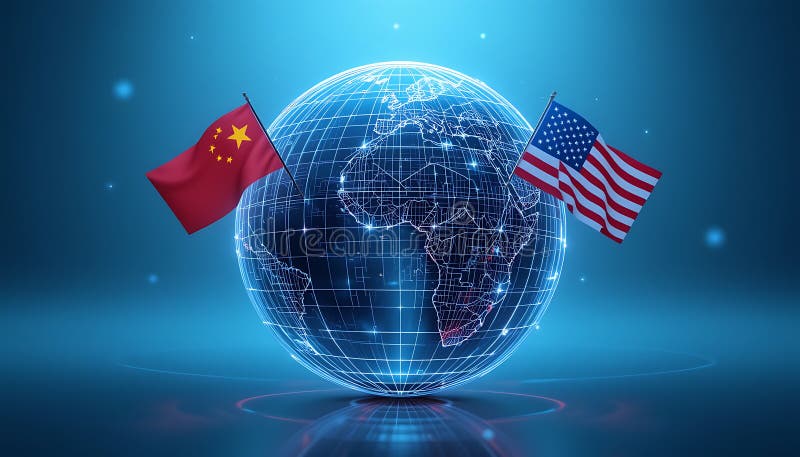 Global Connection Concept with Flags on Digital World Map royalty free illustration