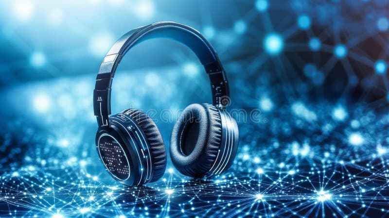 A global connection headset is displayed on a world map, highlighting several network connections. Global network connection map stock images, royalty-free photos and pictures