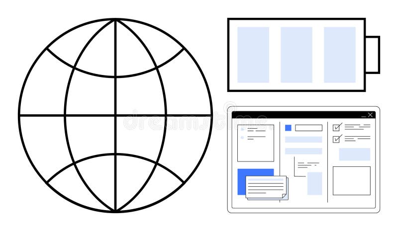 Global Connectivity and Digital Interface with Web Elements and Battery Indication royalty free illustration