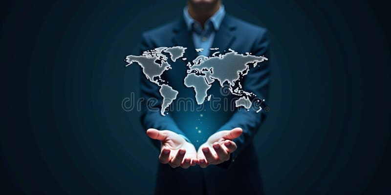 Global Connectivity: Man Holding Futuristic World Map royalty free illustration