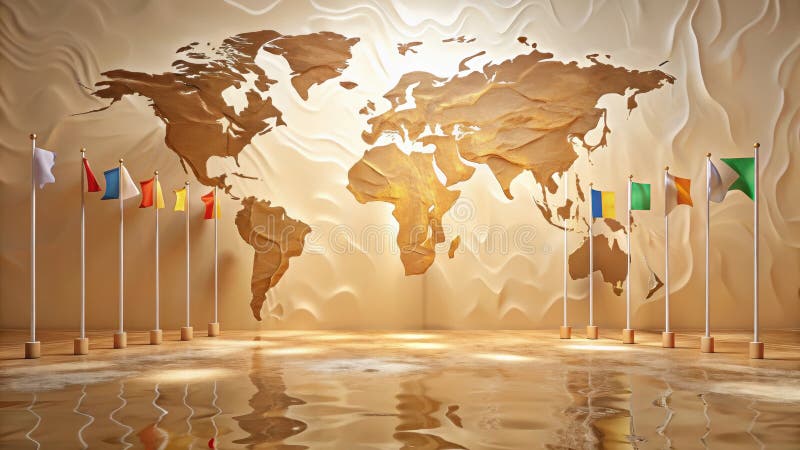Global cooperation a symbolic representation of international unity and collaboration through flags displayed before a textured stock illustration