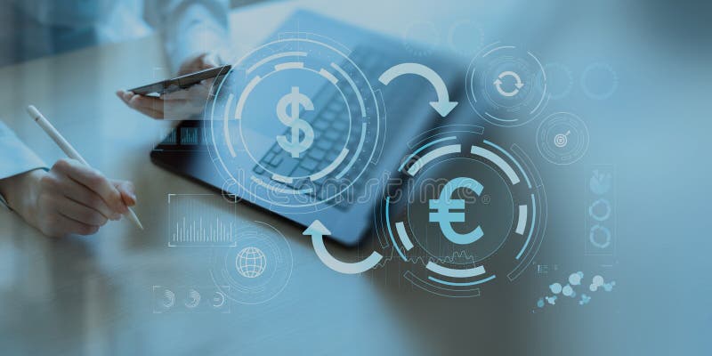 Global Currency Exchange and Digital Transactions in Modern Fintech royalty free stock images