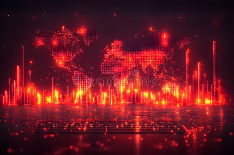 Global Digital Landscape with Futuristic Red Data Visualization for Technology and Networking Generative AI royalty free illustration