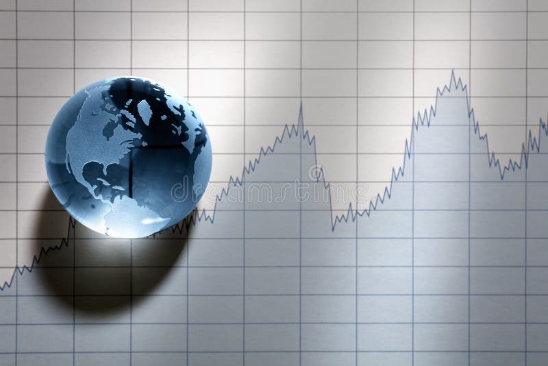 Global economy, crystal glass earth on stock market graph. Global economy, crystal glass earth resting on stock market graph stock photography Global economy, crystal glass earth on stock market graph. Global economy, crystal glass earth resting on stock market graph stock photography