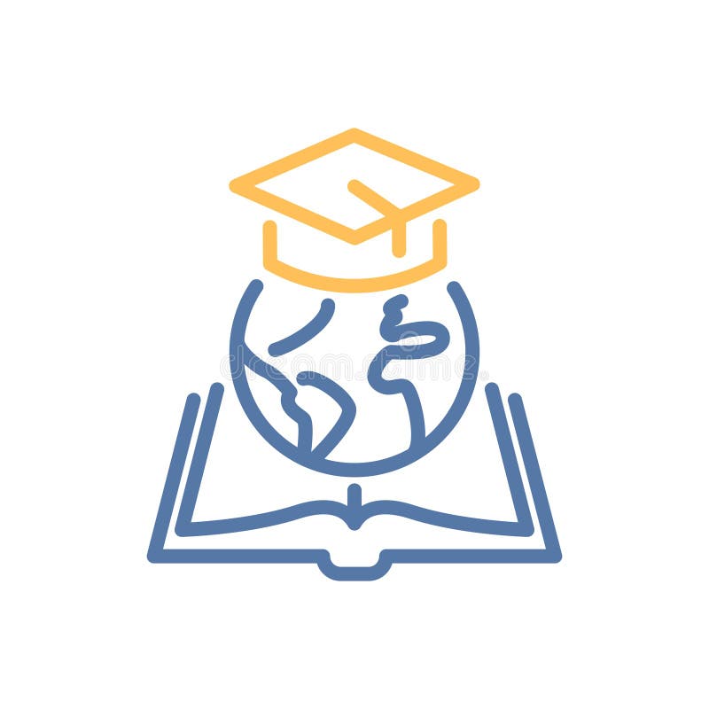 Global education icon. Learning, knowledge, graduation, worldwide studies, scholarship. Vector thin line illustration. Editable royalty free illustration
