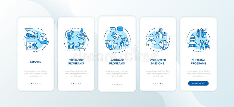 Global exchange program onboarding mobile app page screen with concepts royalty free illustration Global exchange program onboarding mobile app page screen with concepts royalty free illustration