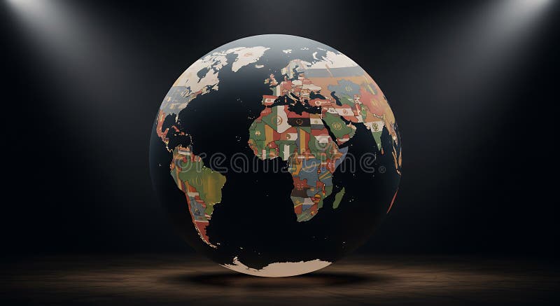 Global Flags: A 3D Render of Earth Showing National Flags royalty free illustration