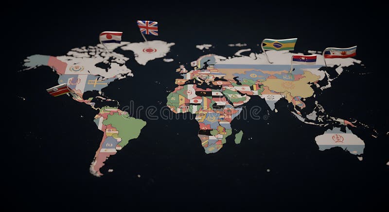 Global Flags on World Map: A Visual Representation of International Unity royalty free illustration