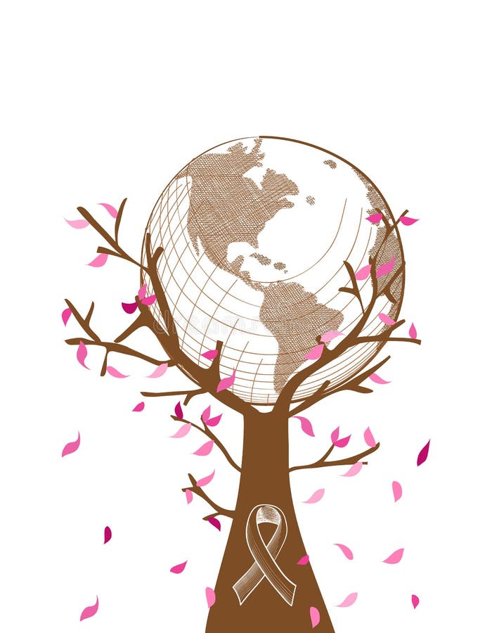Global illust för träd för bröstcancermedvetenhetbegrepp vektor illustrationer Global illust för träd för bröstcancermedvetenhetbegrepp vektor illustrationer