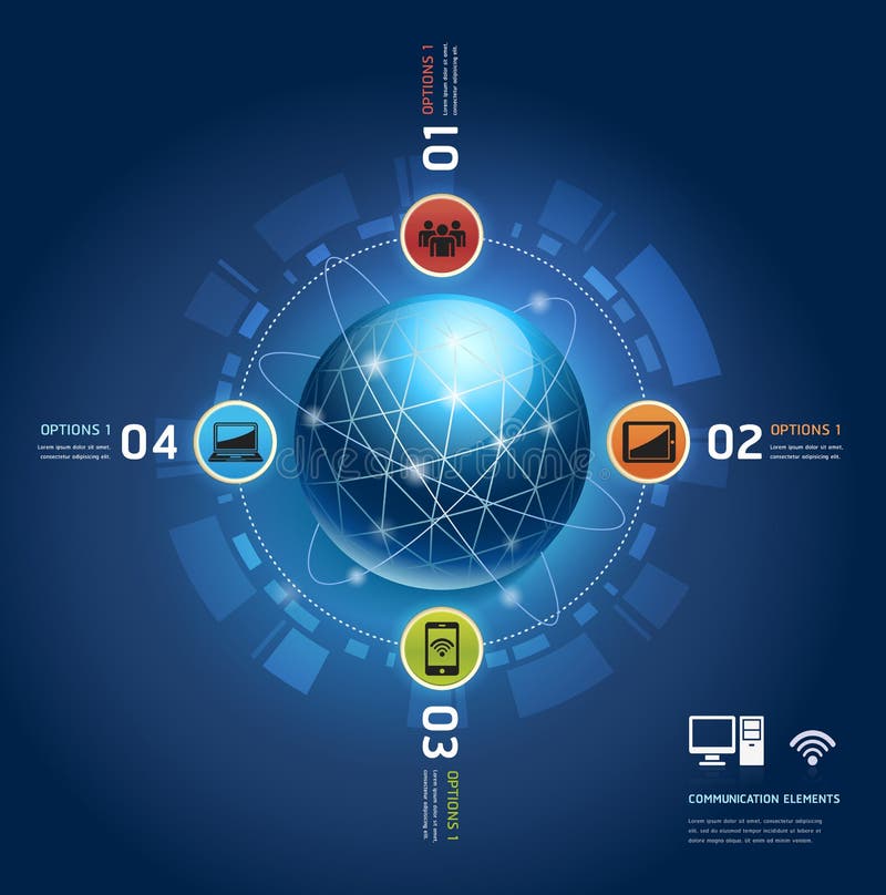 Global internet communication with orbits. vector illustration