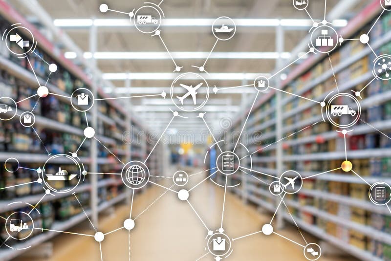 Global logistics network concept. Delivery Planning on virtual screen. stock image