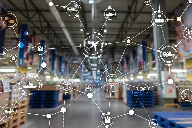 Global logistics network concept. Delivery Planning on virtual screen. royalty free stock photos