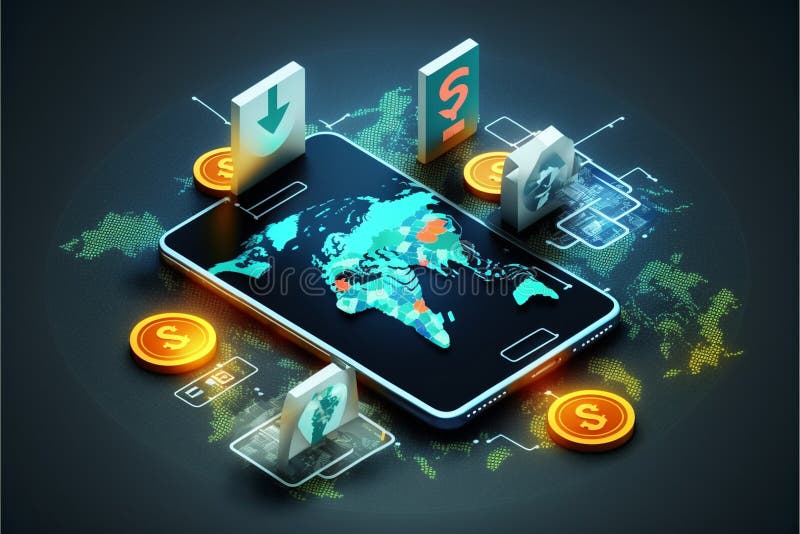Global Mobile Finance: Harnessing the Power of Data and financial security. royalty free illustration.