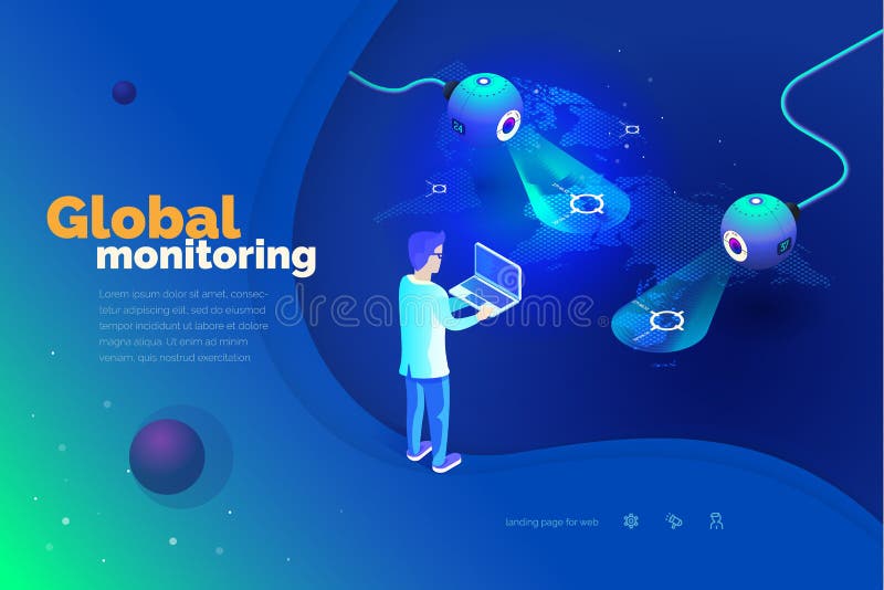 Global Monitoring System. People at the Control Desk Interact with