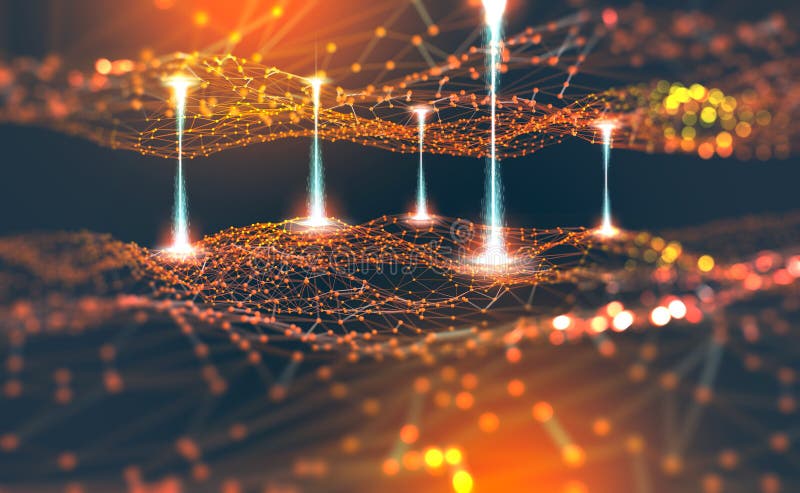 Global network. Blockchain. Polygon mesh 3D illustration. Neural networks and artificial intelligence vector illustration