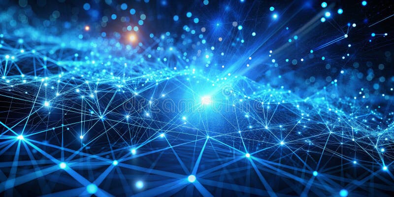 Global Network Blue Nodes, Glowing Lines, Digital Connectivity stock illustration