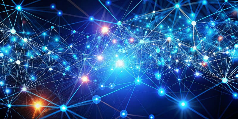 Global Network Blue Plexus, Node Connections, Digital Connectivity vector illustration