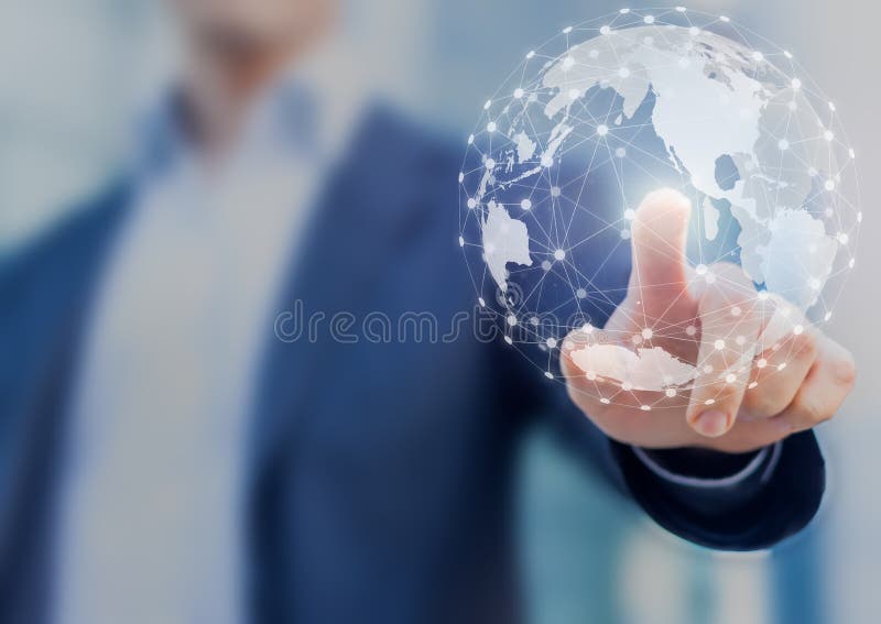 Global network communication with international connections for business around 3d world map, financial exchange, Internet of