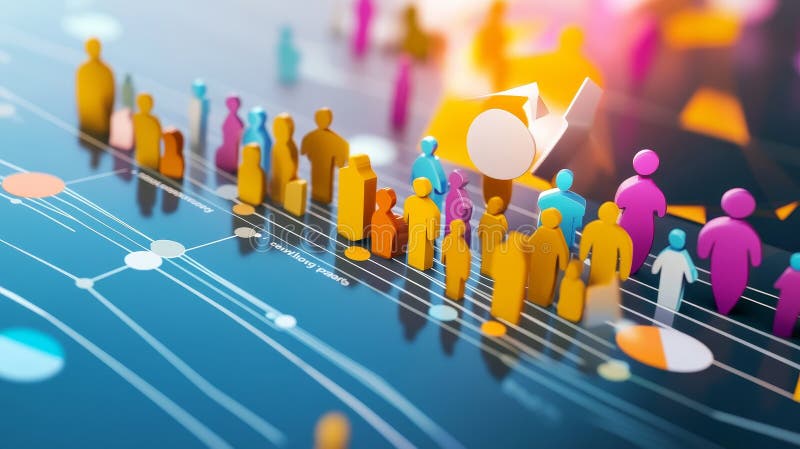 Global Network Community Growth Colorful figures representing a growing global network community illustrated on a dynamic data royalty free illustration