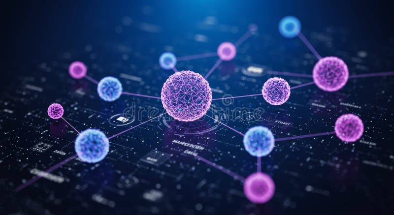 Global Network Connection Abstract of interconnected glowing spheres representing a global network data or communication stock illustration