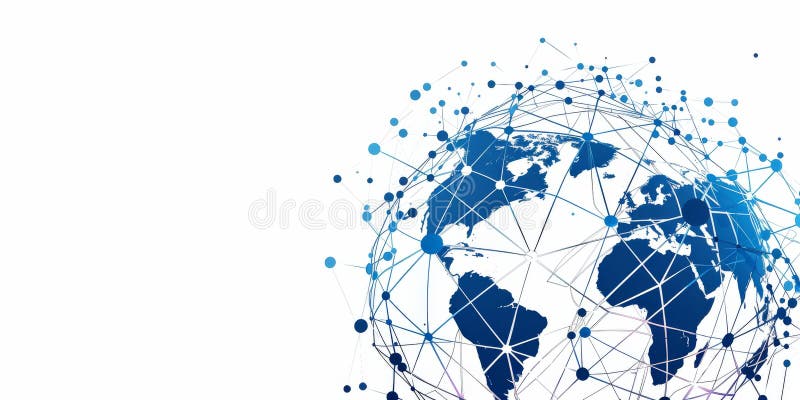 Global Network Connection Concept with Abstract World Map and Digital Nodes royalty free illustration